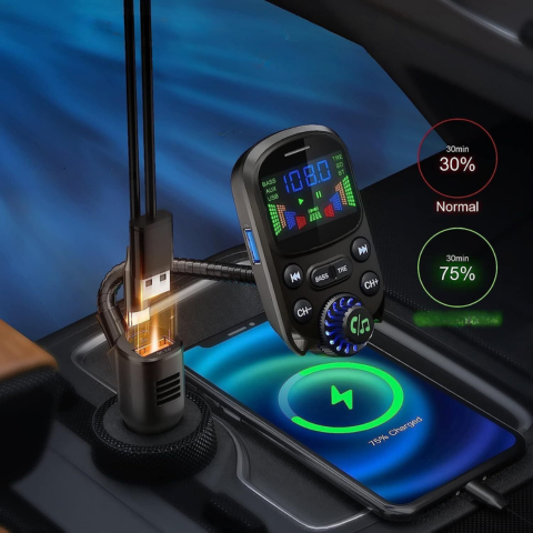 Emisitor FM Multifuncțional pentru Mașină — Muzică & Asistent Vocal