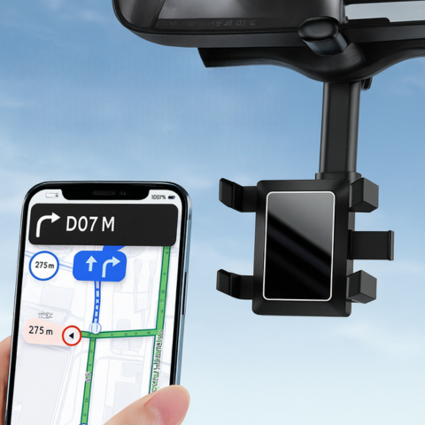 Car Phone Support — Mounts on Rearview Mirror and Adjustable