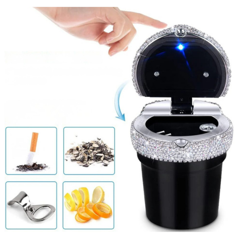 Λαμπρό μίνι τασάκι αυτοκινήτου - Κομψό σχέδιο & κλείσιμο με προστασία από τον καπνό