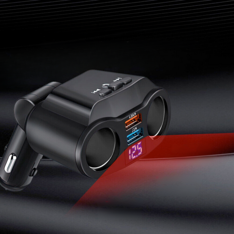 Adaptador para encendedor de coche - Doble puerto USB y pantalla digital