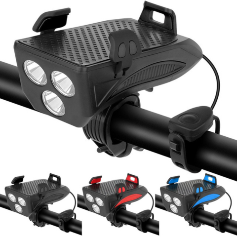 Lampe De Vélo Multifonction – Support Téléphone Et Klaxon