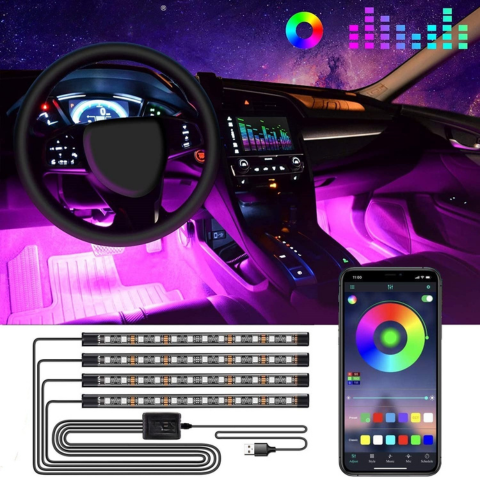 Kit LED Ambianță Mașină – Lumini Multicolore Reactive la Sunet 