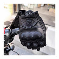 Mănuși Moto Cu Degete Pe Jumătate Din Piele PU – Stil Biker Retro & Respirabile Vara 