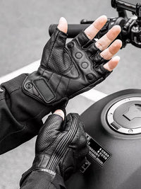 Mănuși Moto Cu Degete Pe Jumătate Din Piele PU – Stil Biker Retro & Respirabile Vara 